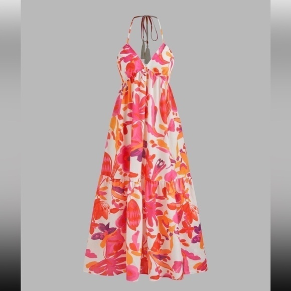 New ZARA Long Multicolored Print Midi Dress - Picture 5 of 12